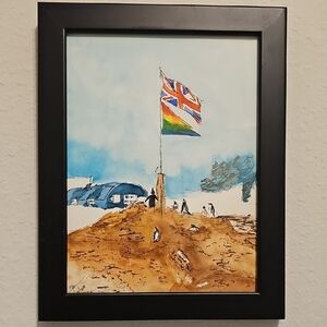 Black Impressionistic Painting with Dynamic Flag